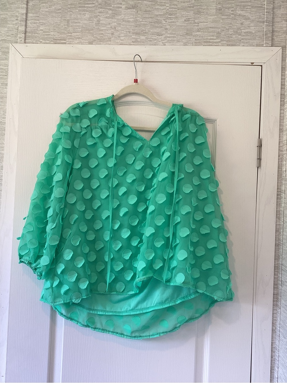 Cato Teal Green Textured Dot Peasant Blouse XL EUC